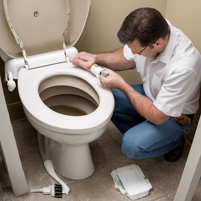 Professional plumber from Advocate Plumbing inspecting a toilet for leaks during residential plumbing service in Noblesville, IN.